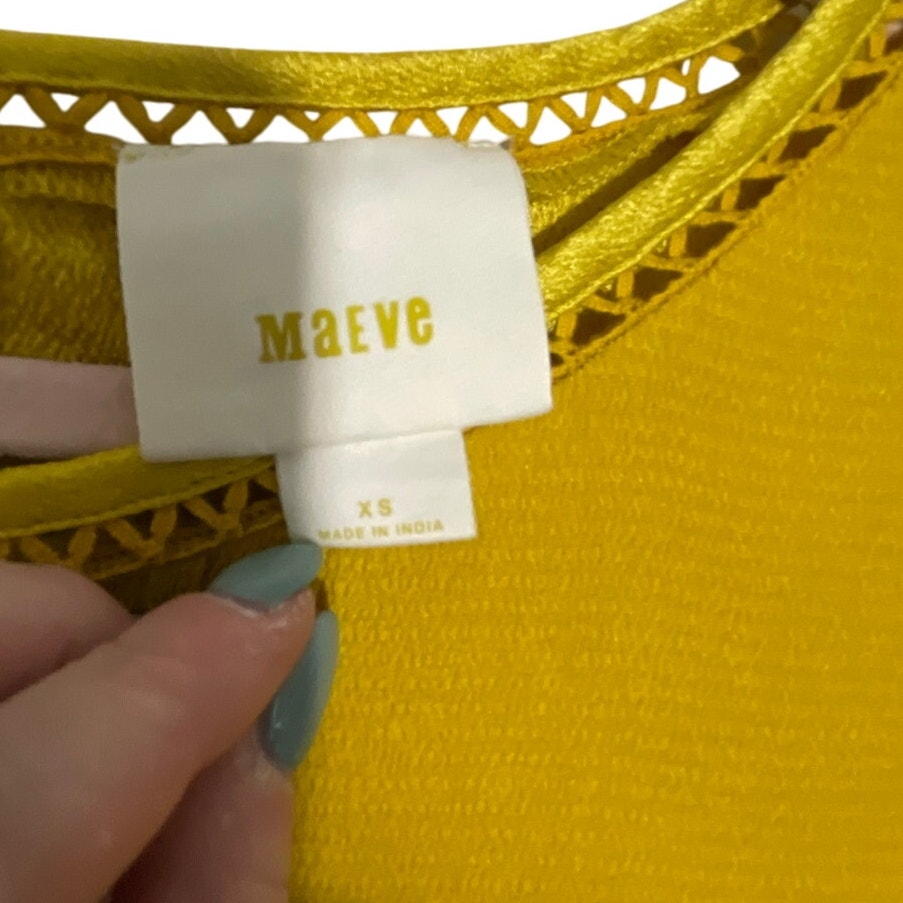 Maeve by Anthropologie Verdet Gold Swing Mini Dress 60s Boho Style XS Retro