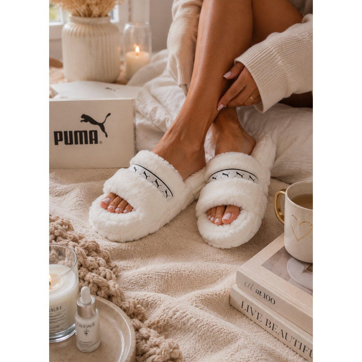 NWT Women Puma Fluff Remix BX Slippers Relaxed Spa Casual Homebody Slides 8