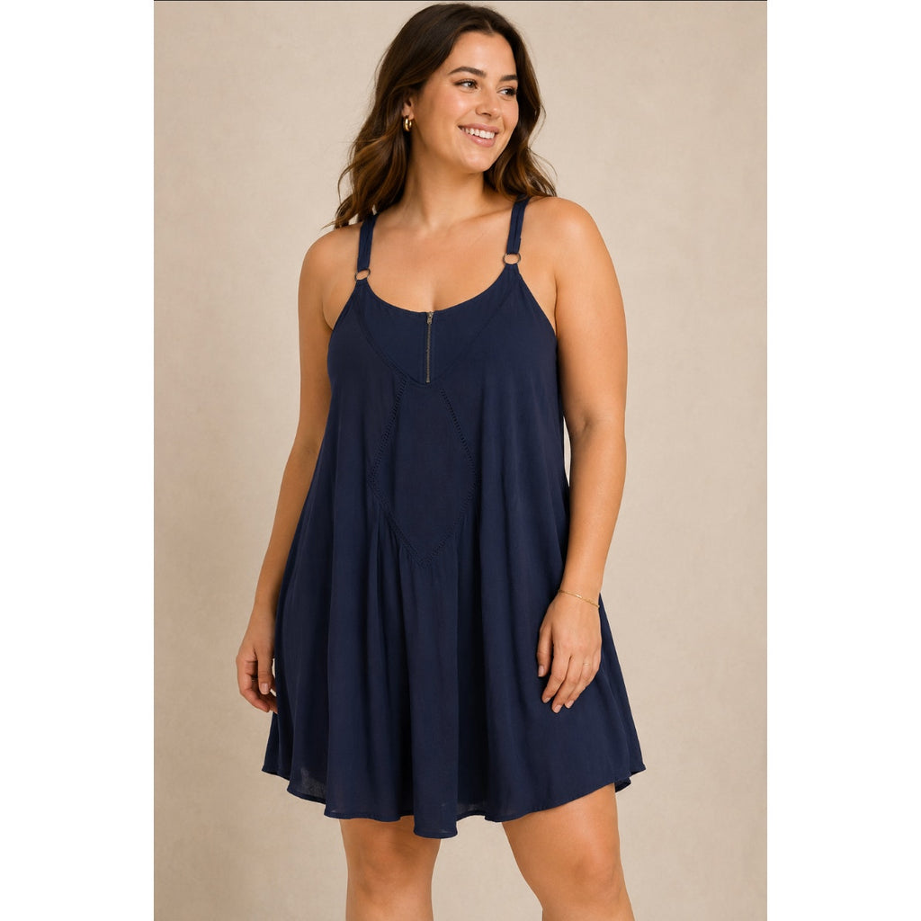 NWT Torrid Women's Medium/Large Navy Swing Trapeze Minimalist 00 Boho Sundress