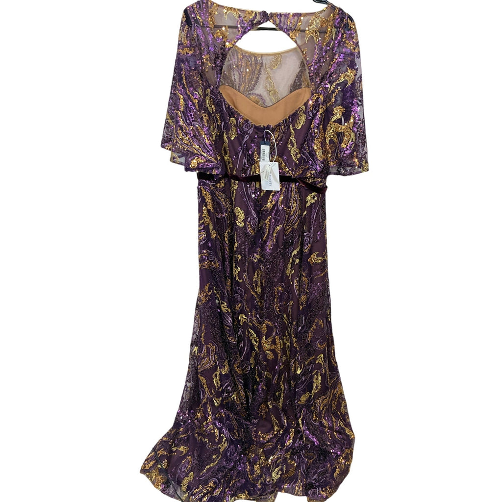 NWT Marchesa Notte 12 Embellished Tulle Evening Gown Purple Gold Velvet Trim
