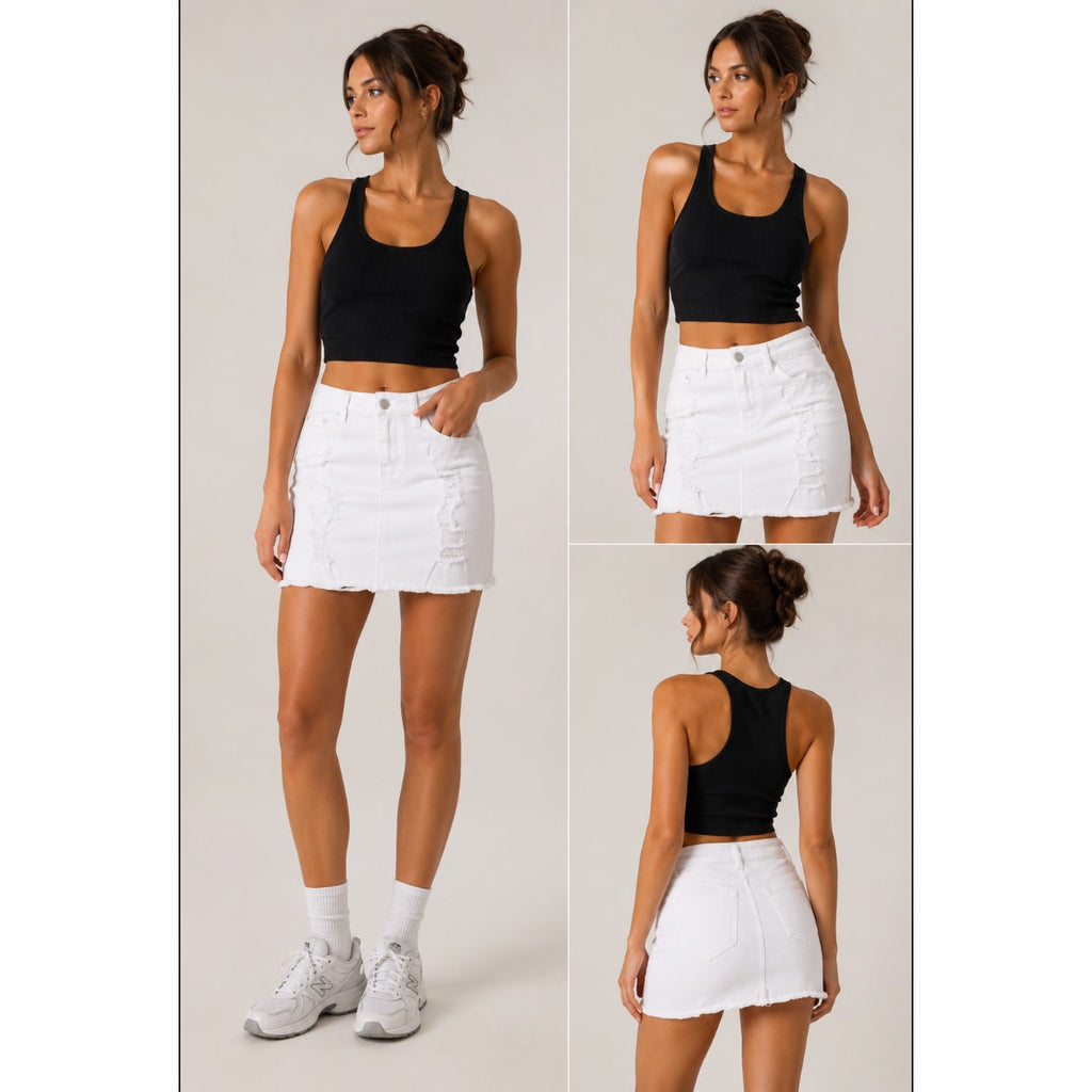 WAX Jean White Denim Mini Skirt Distressed Raw Hem Women’s Medium