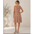 Sky to Moon Western Date Night Romantic Boho Pink Floral One Shoulder Sun Dress