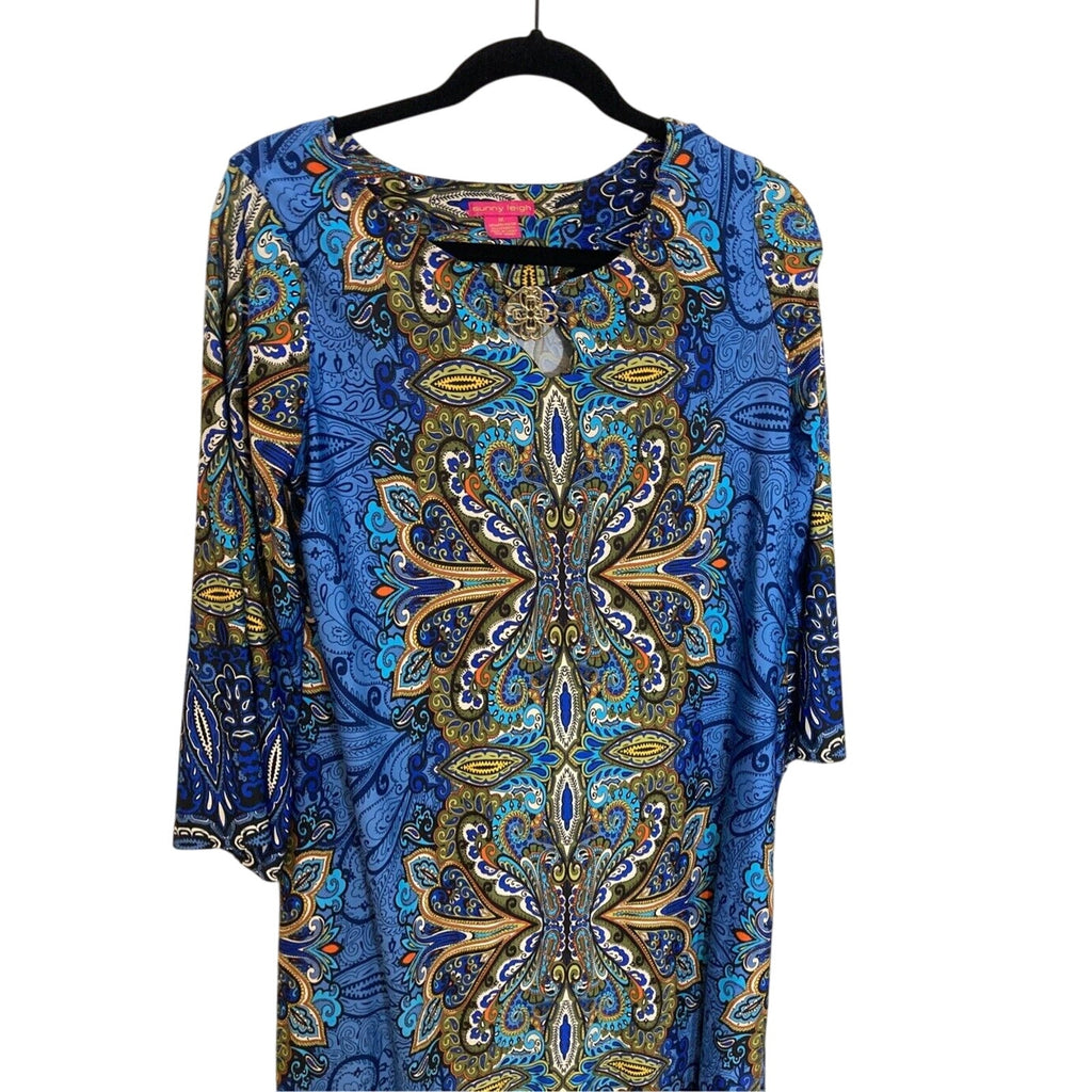 Sunny Leigh Medium Tribal Print Retro Resort. Relaxed Vacation Oasis Dress