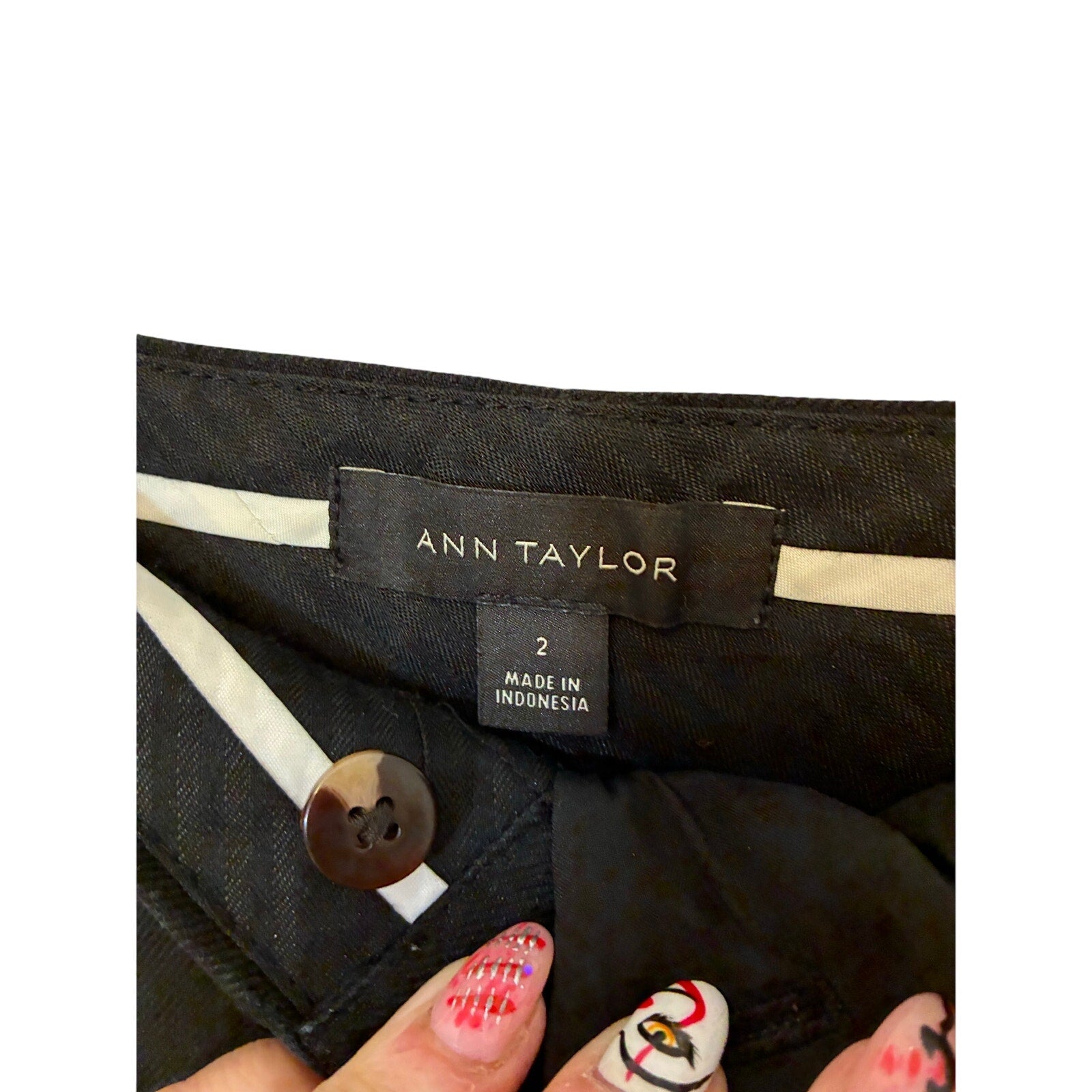 Ann Taylor Stretch Linen Black  Straight Leg Pants Sz 2 Office Minimalist Preppy