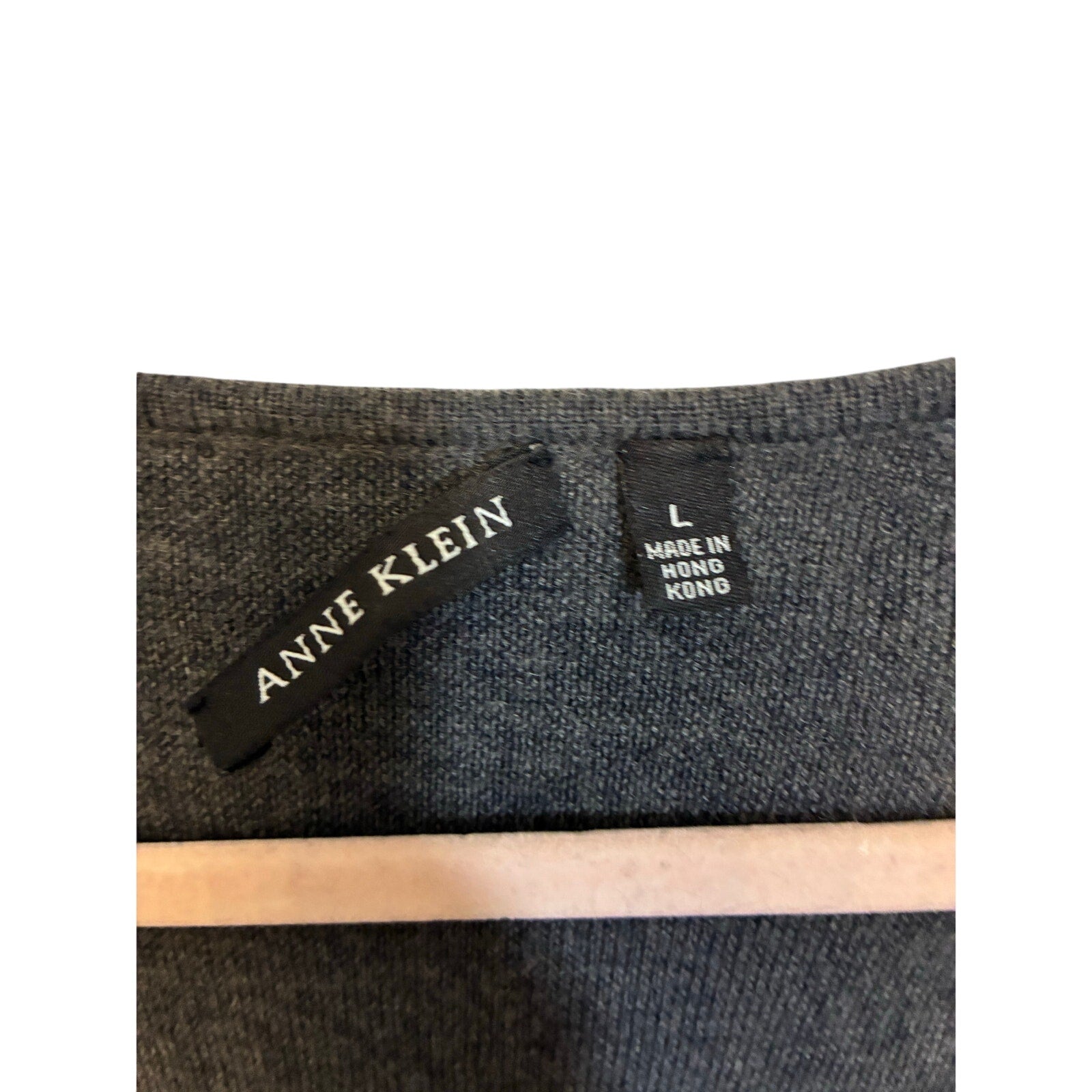 Anne Klein Minimalist Prep Gray Charcoal 100% wool long sleeve cardigan Cozy L