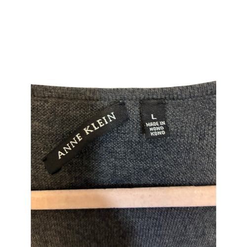 Anne Klein Minimalist Prep Gray Charcoal 100% wool long sleeve cardigan Cozy L