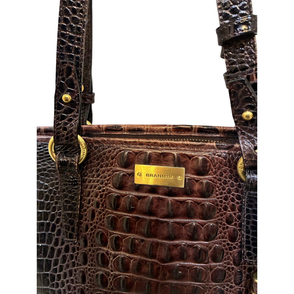 Brahmin Coquette Pecan Melbourne Croc Embossed Leather Medium Asher Tote Bag EUC