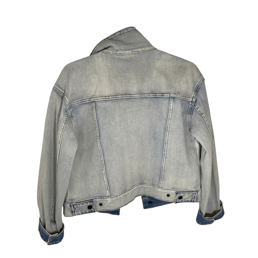 Athleta Women's Front Button Up Acid Wash Oversized Denim Trucker Jacket Small