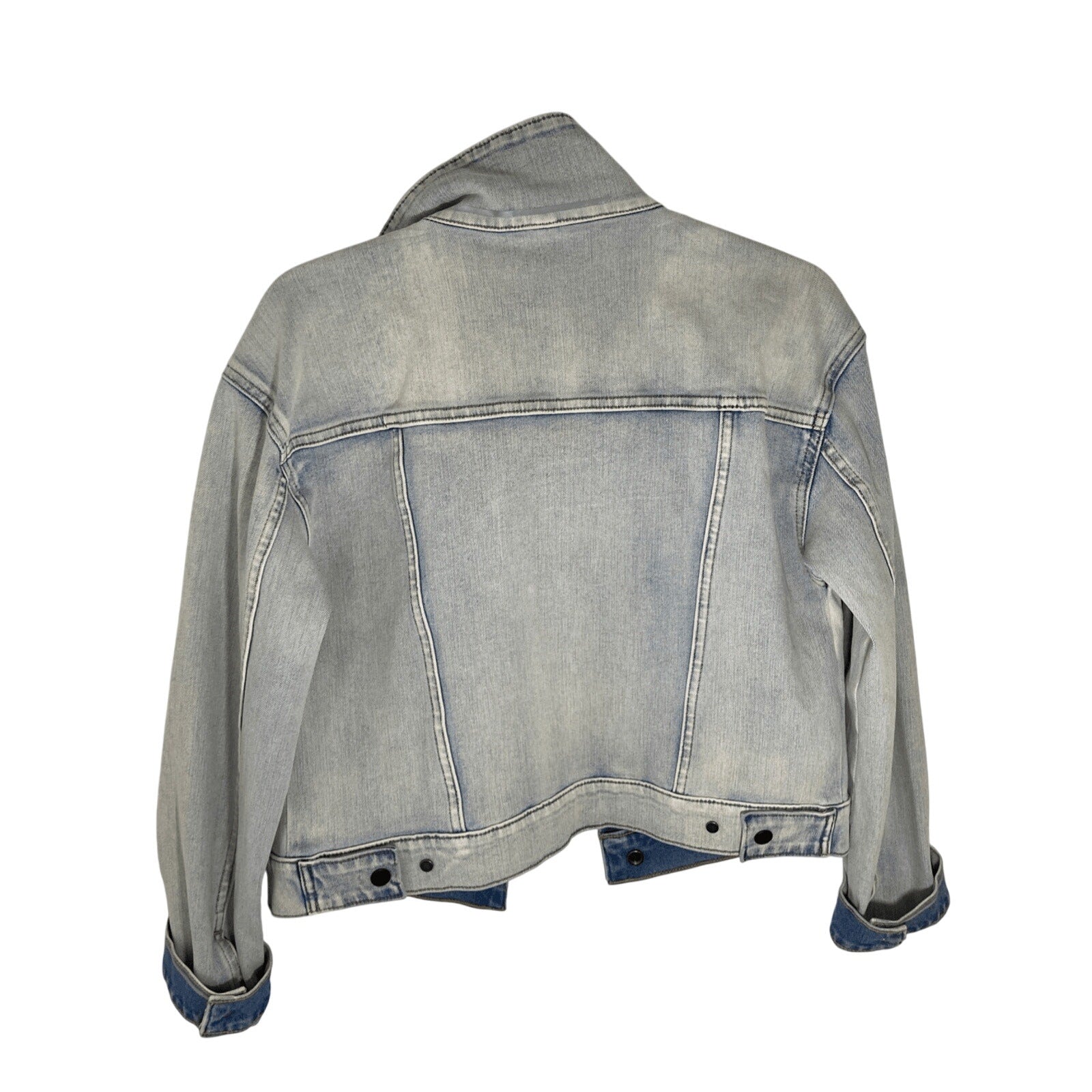Athleta Women's Front Button Up Acid Wash Oversized Denim Trucker Jacket Small