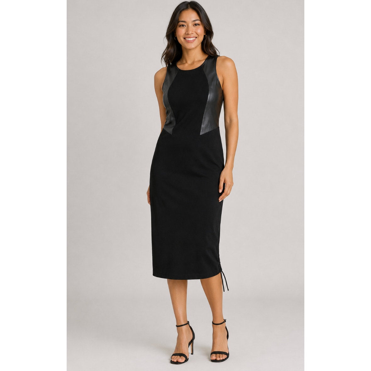 Night on the Town Athleta Vegancore Leather Grunge Ponte Stretch Dress Size S