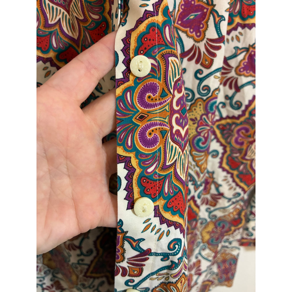 Chico’s Multicolor Medallion Print No Iron Button-Back Shirt Size 3 Retro