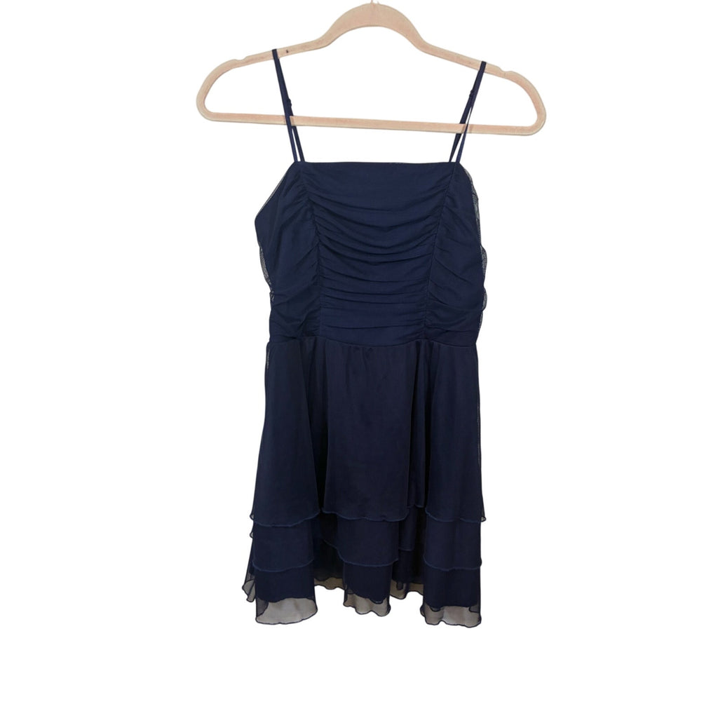 Honey & Rosie Navy Chiffon Tiered Homecoming Dress Spaghetti Strap Fit Flare M