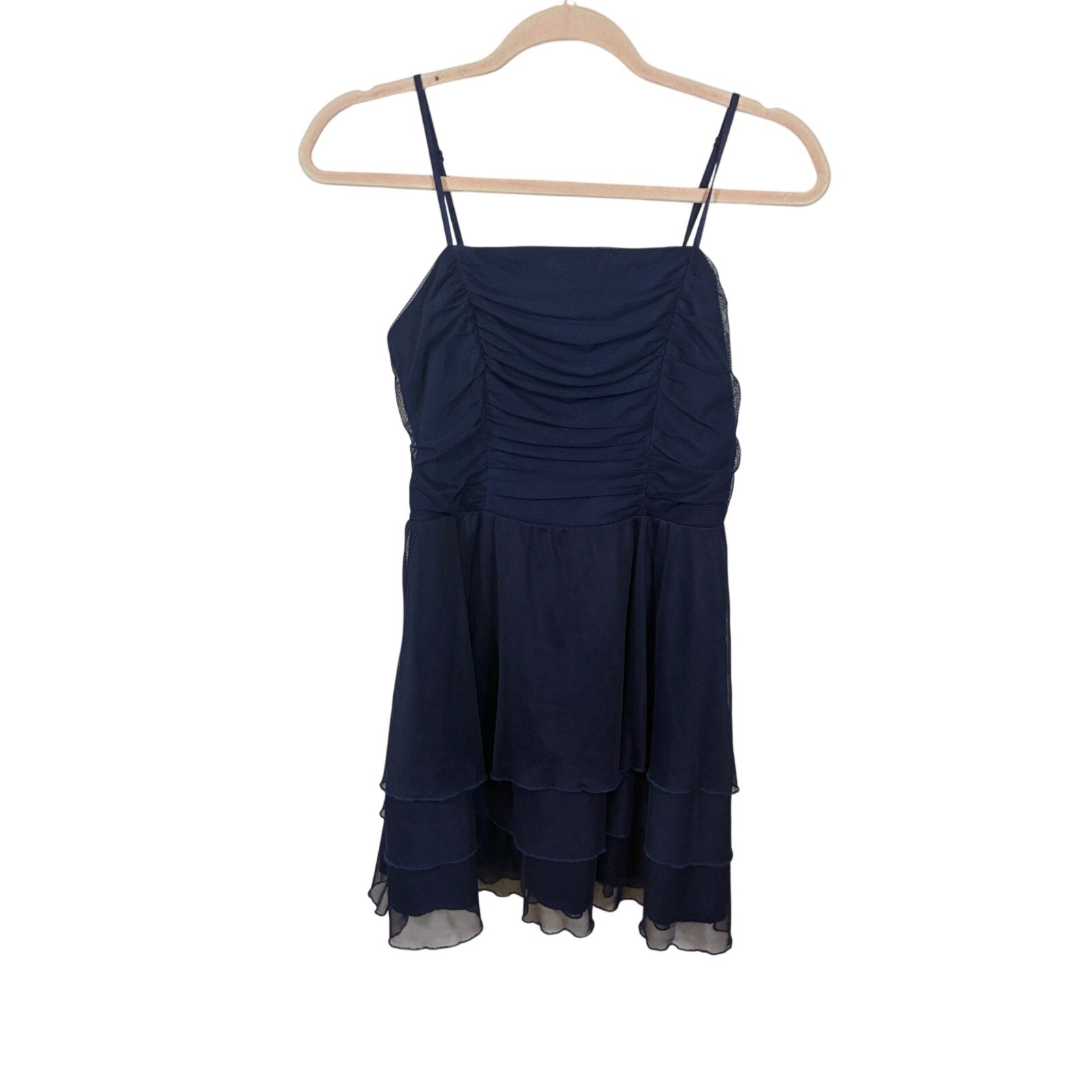 Honey & Rosie Navy Chiffon Tiered Homecoming Dress Spaghetti Strap Fit Flare M