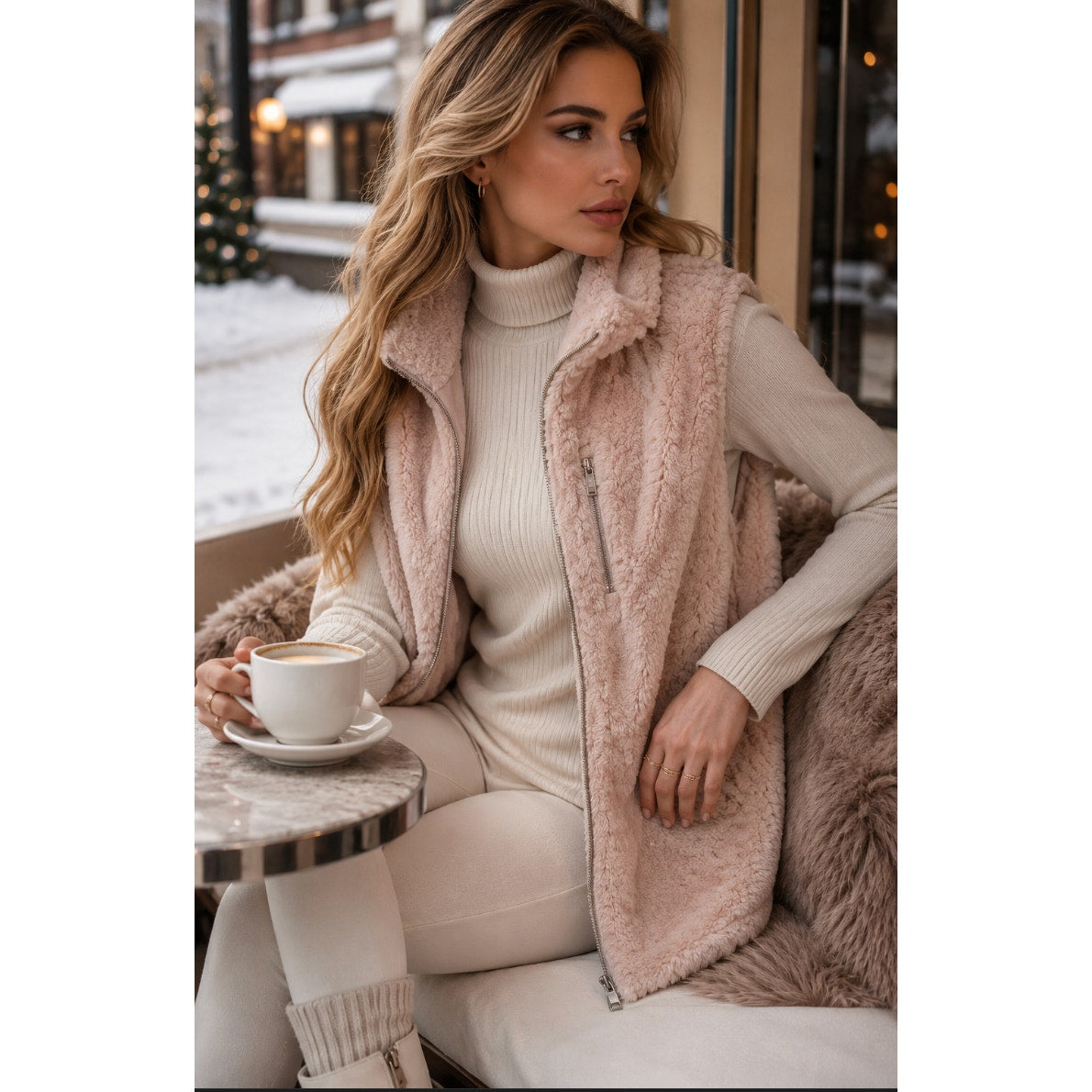 Calvin Klein Women's Suede Plush Blush Pink Vest Soft Girl Slavic Winter Russian