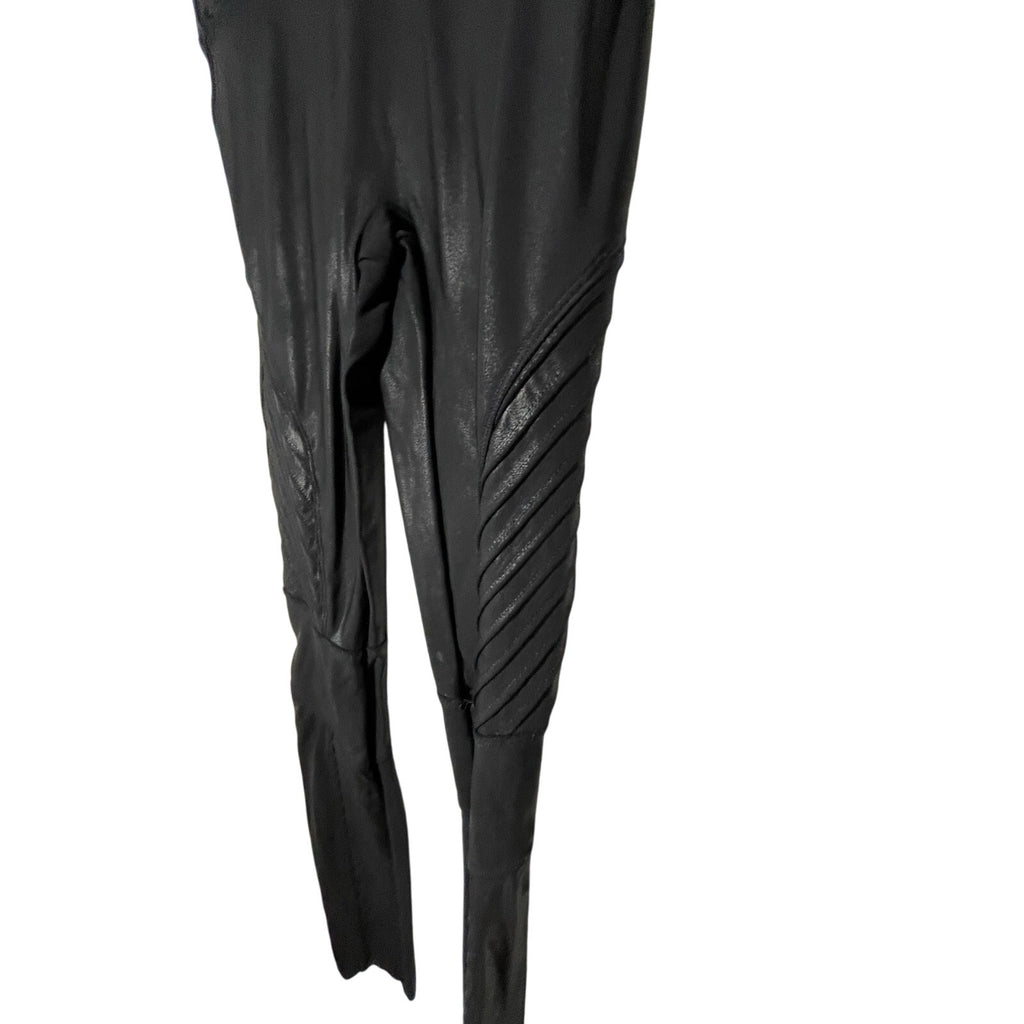Spanx Faux Leather Moto Leggings Ankle Length XS Black 2437 Grunge Emo Biker