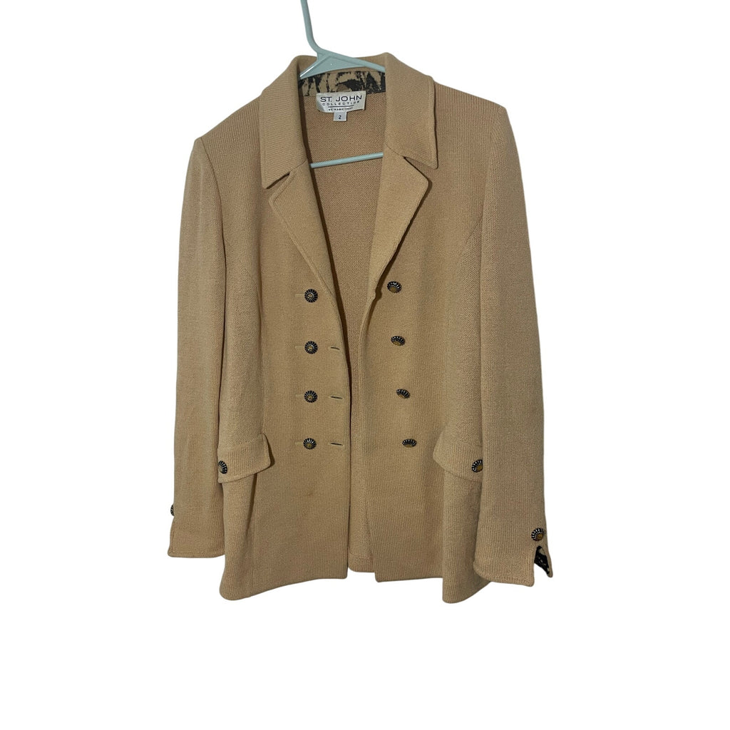 Vintage St. John Collection Santana Knit Blazer Jacket Beige Wool Sz 2 Classic