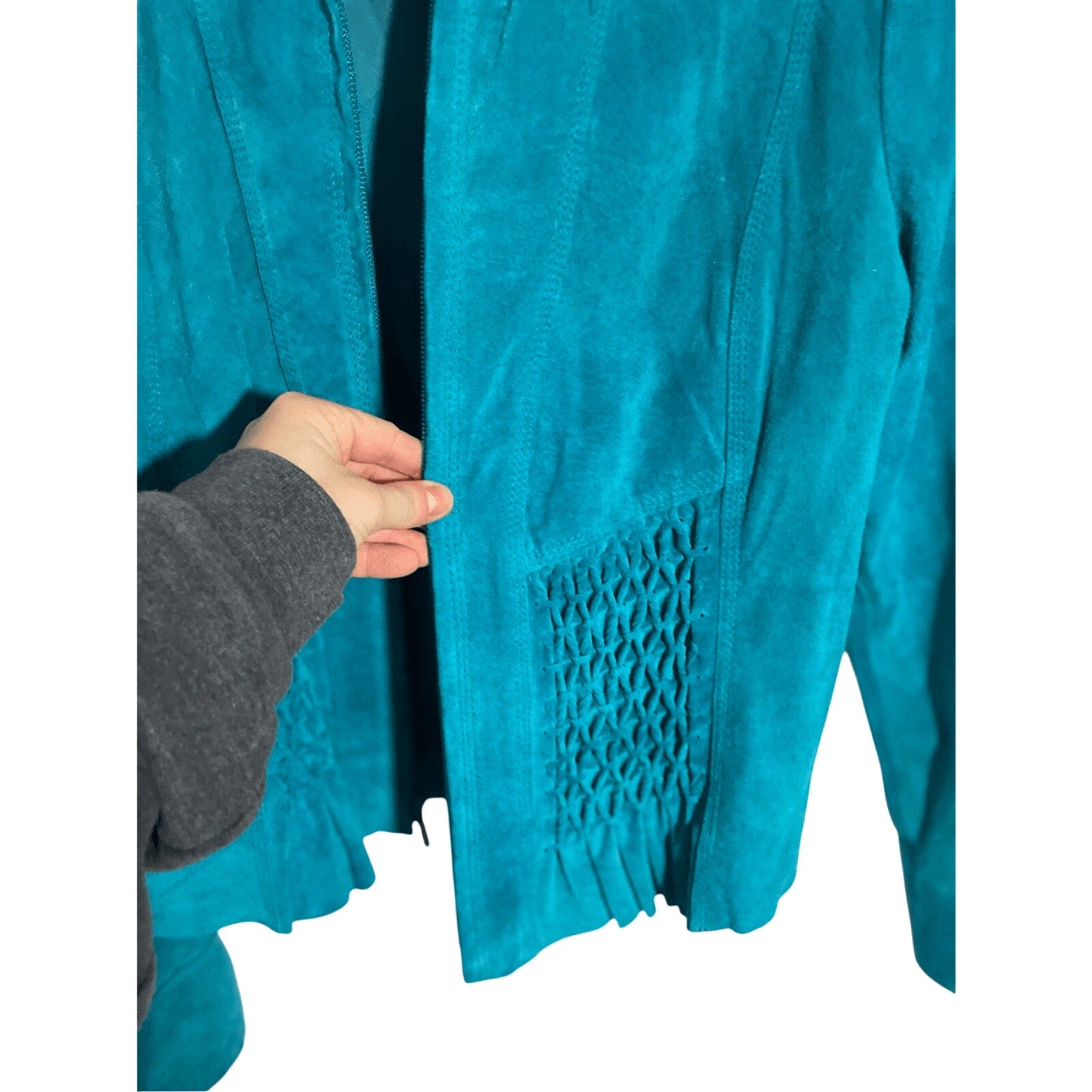 Vintage Yvonne Marie Turquoise Suede Leather Jacket Sz 4 Western Cowgirl Rodeo
