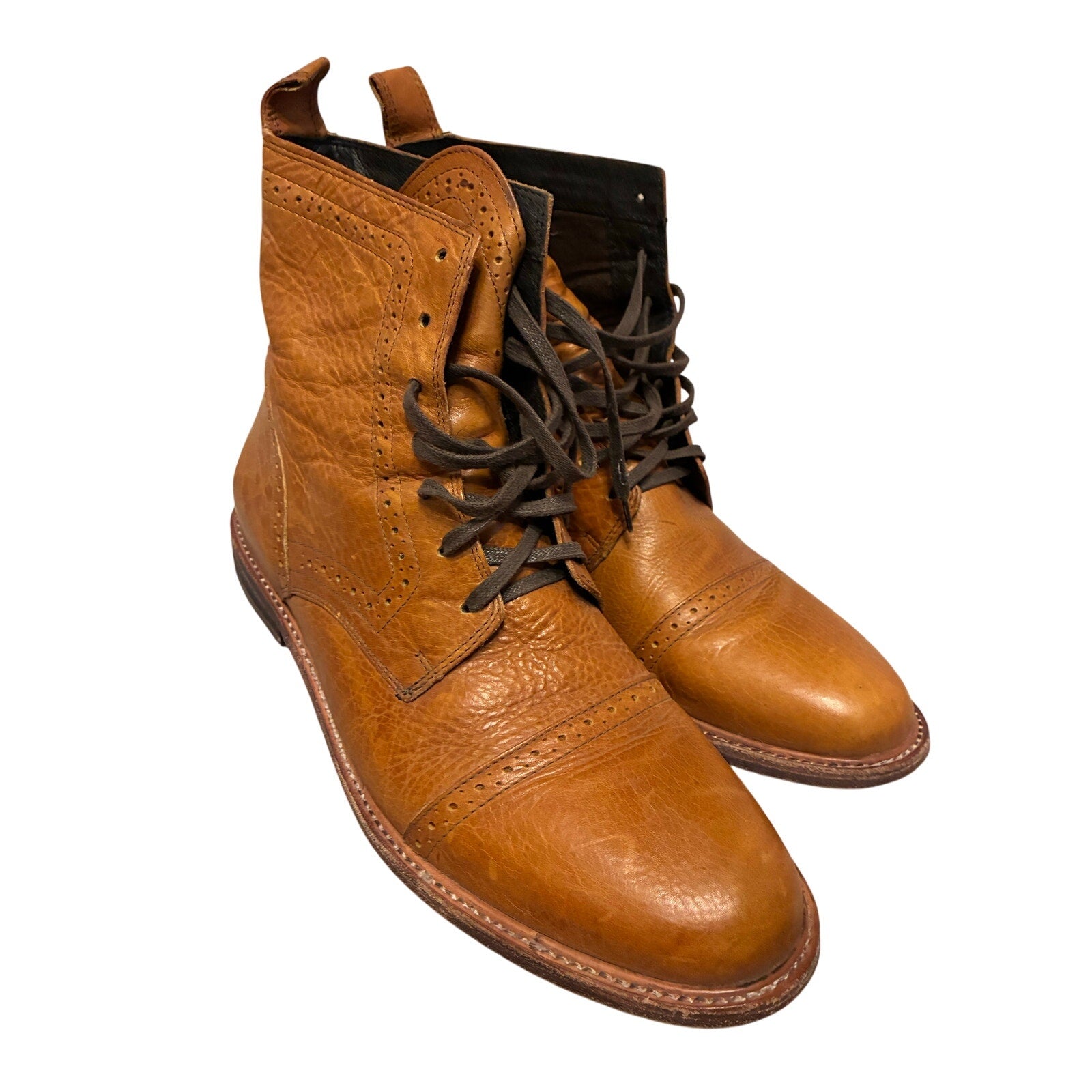 Aldo Cognac Leather Cap Toe Brogue Ankle Boots Lace-Up Dress Boots Men’s 13