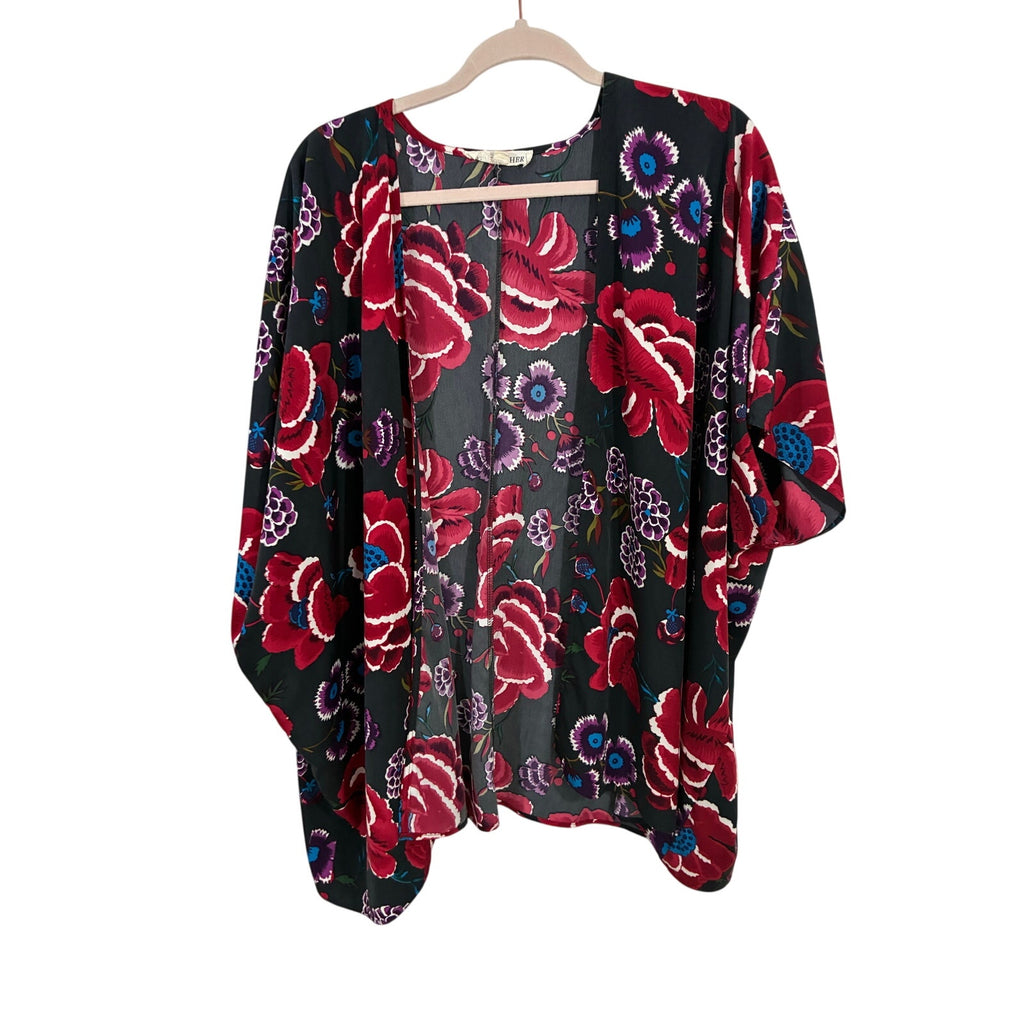 By Together Kimono Shirt Women S Blouse Multicolor Floral Sleeve Open Front