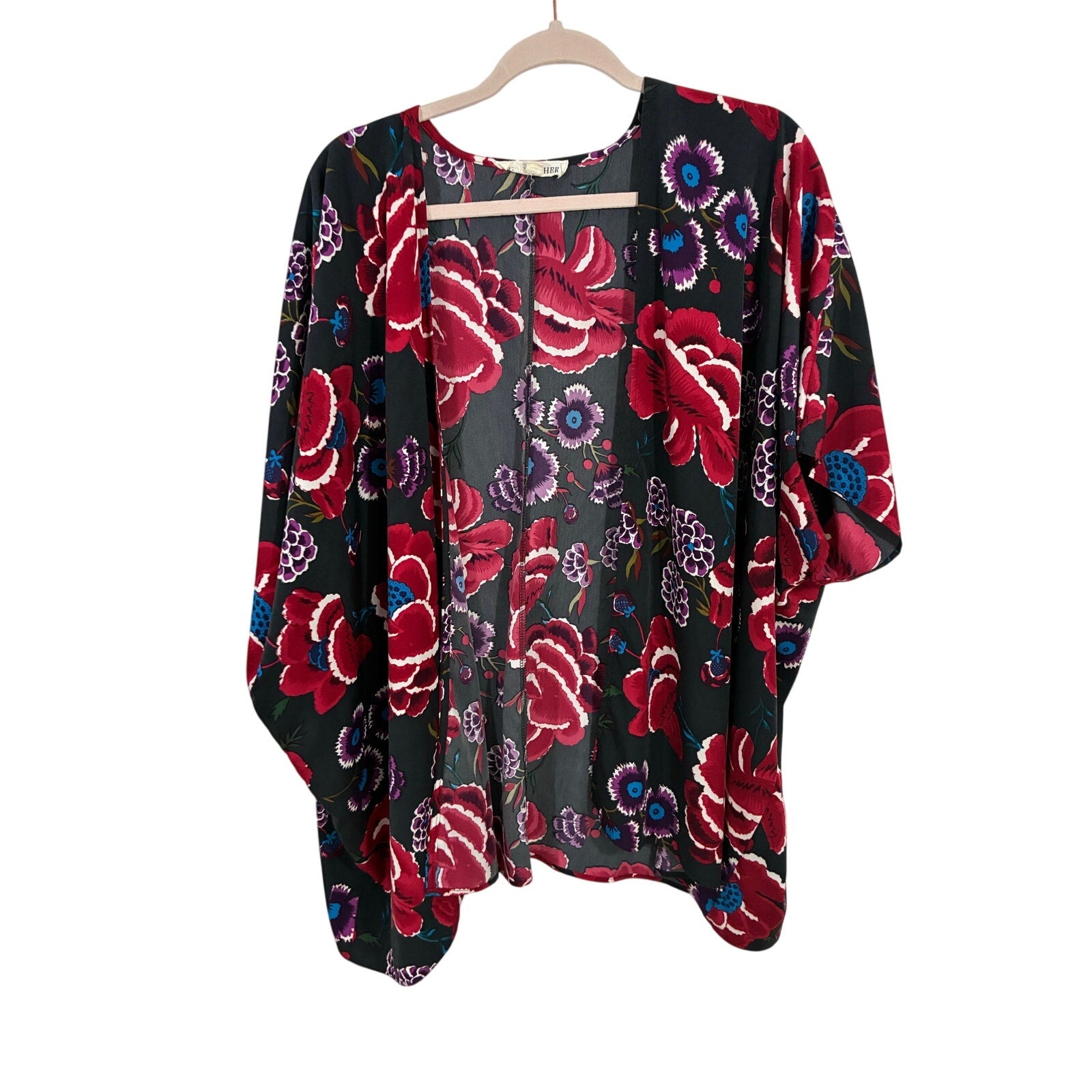 By Together Kimono Shirt Women S Blouse Multicolor Floral Sleeve Open Front