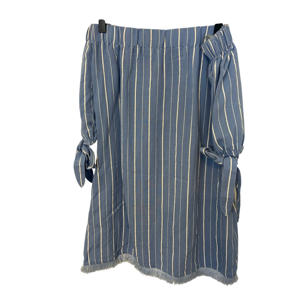 NWT Hot and Delicious Preppy Sailor Strip Off Shoulder Chambray Dress S Nautical