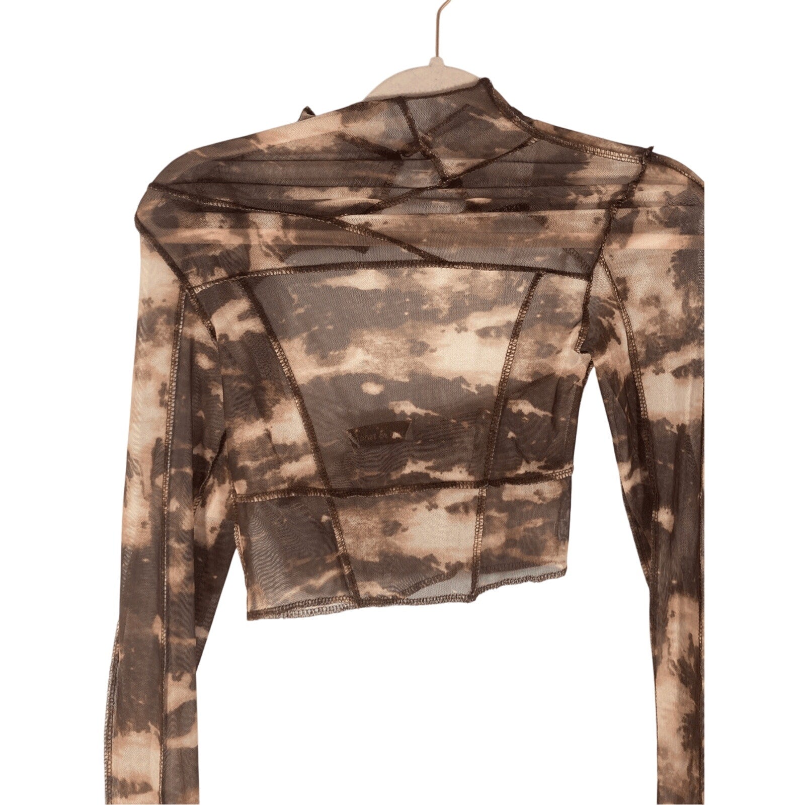 NWT House of Chic LA Open Back Tie Dye Brown Sheer Girl's Night Out Long Sleeve