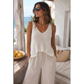 ee:some s/m women's Coastal Open Knit Sleeveless Tank Top White Boho Beachy