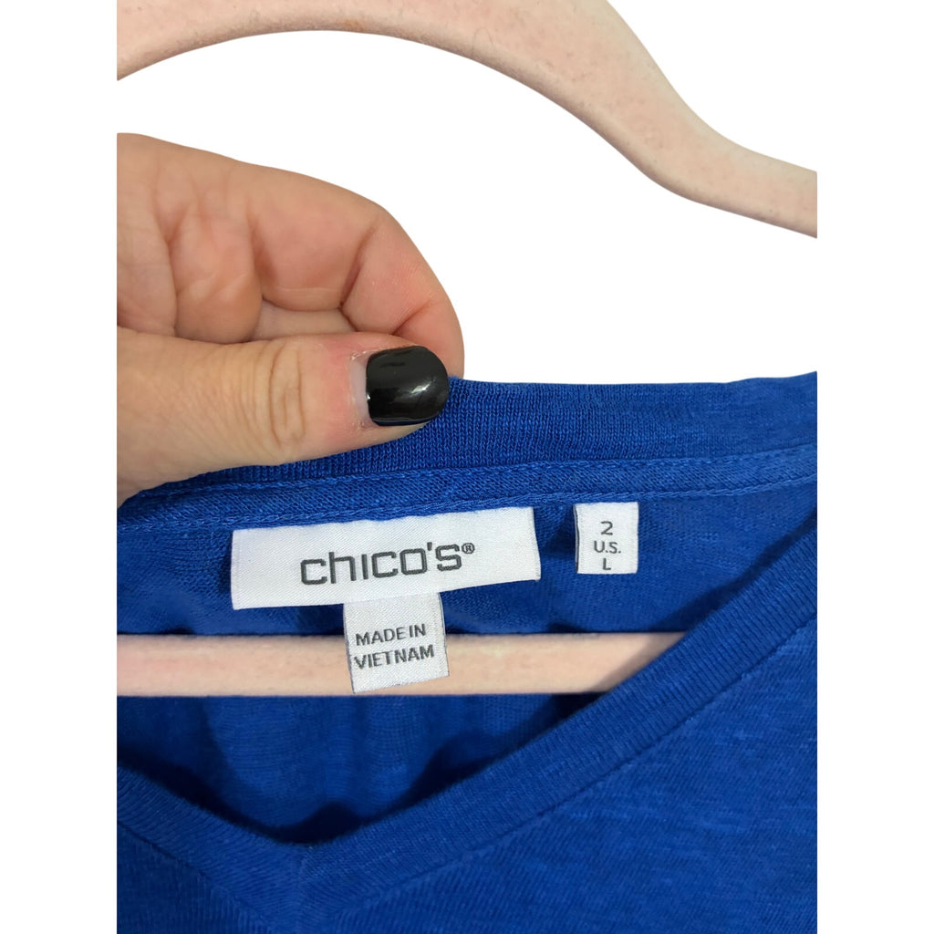 Chico's Women's Short Sleeve Pullover Linen Royal Blue Stretch Size 2 (US L) Top