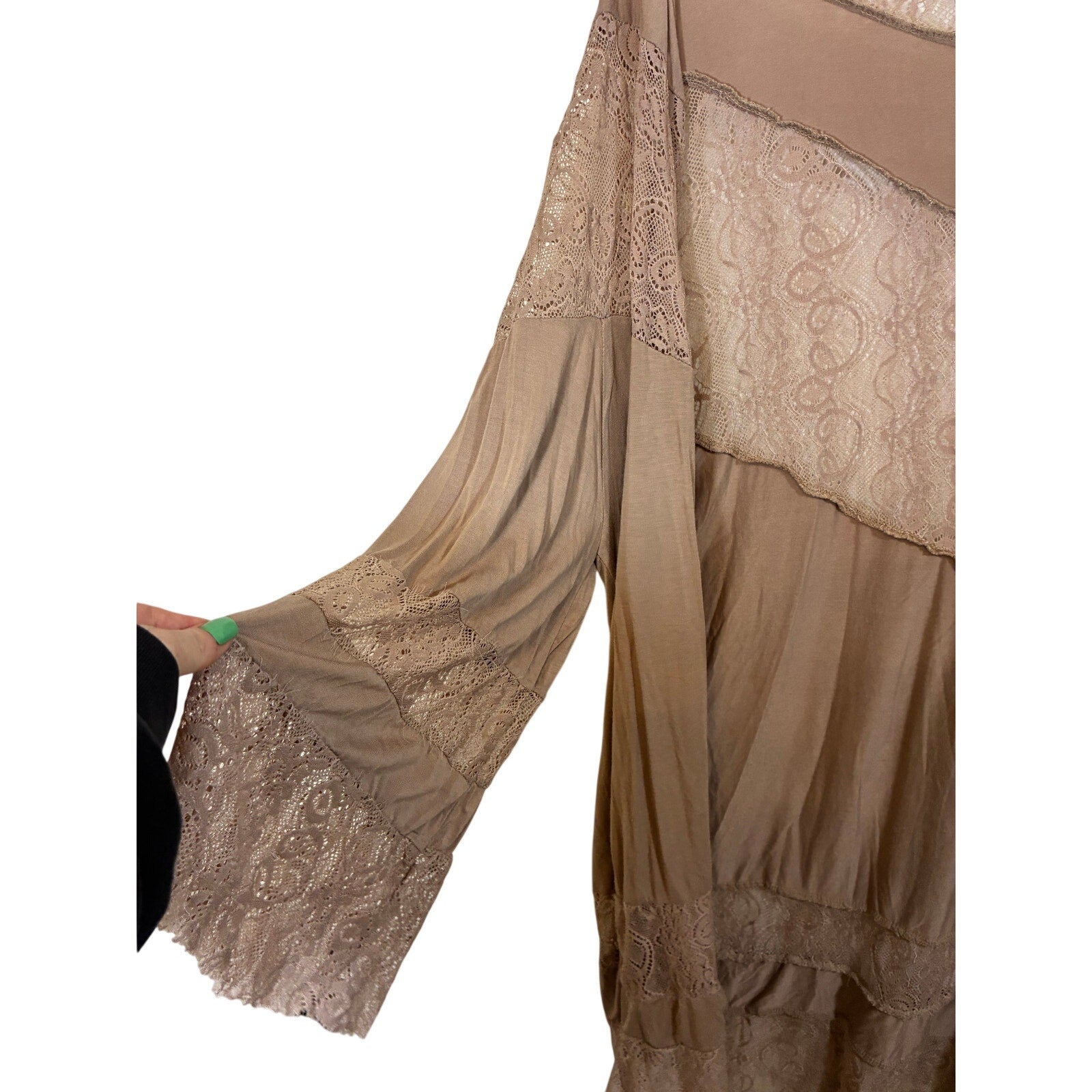 POL Open Duster Cardigan Lace Earthy Lightweight Cotton Soft Boho Festival S