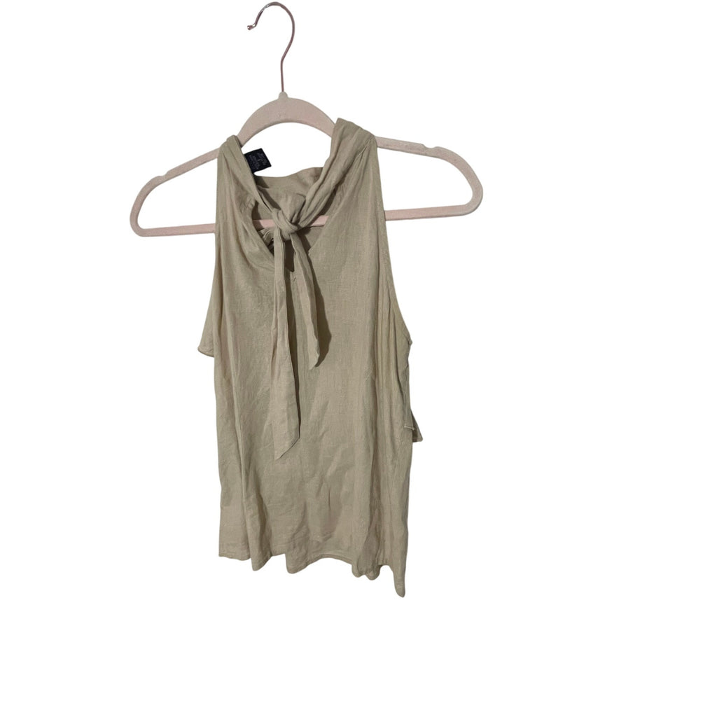 Elena Solano Women Old Money Nude Linen Front Tie Formal Dressy Ruffle S Blouse