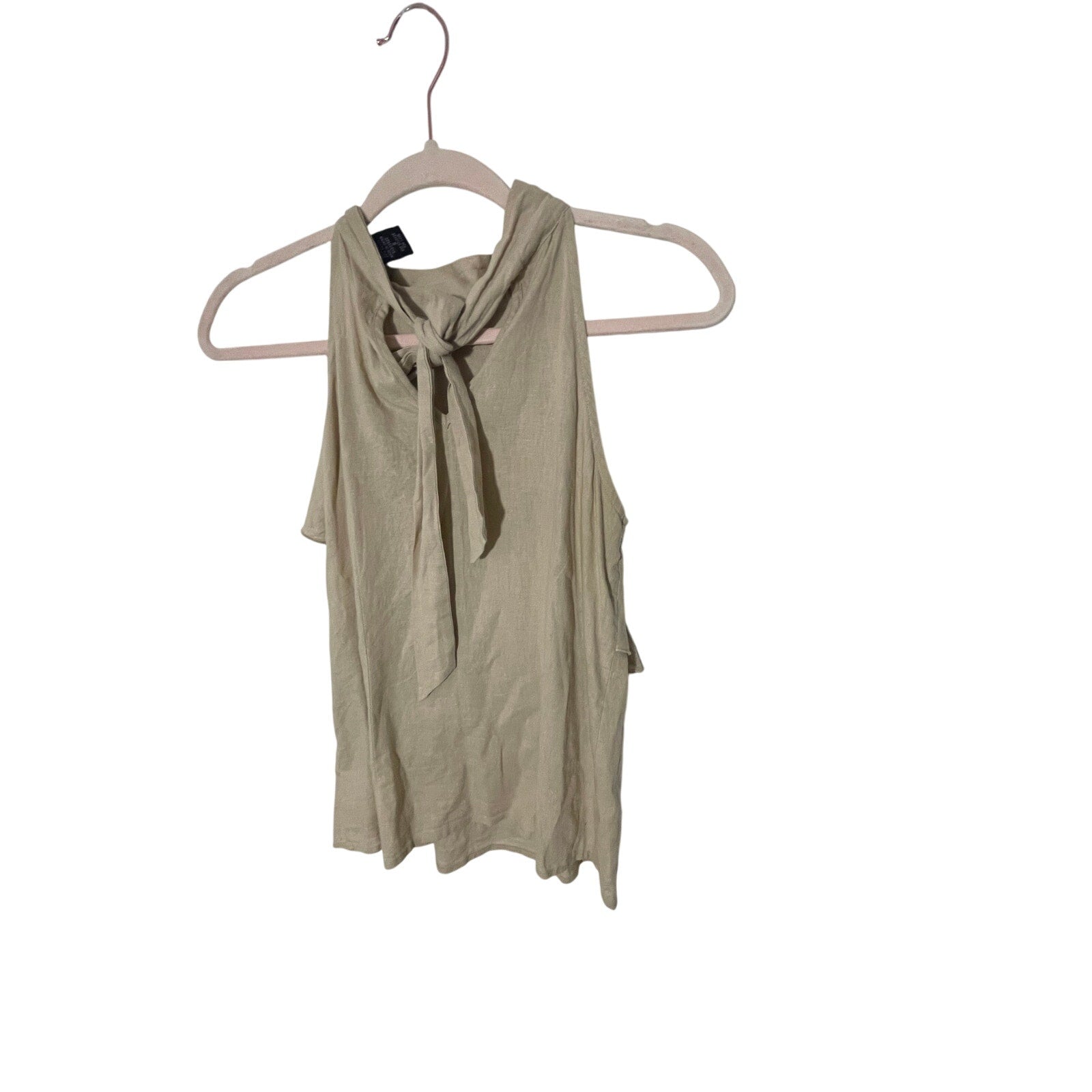 Elena Solano Women Old Money Nude Linen Front Tie Formal Dressy Ruffle S Blouse