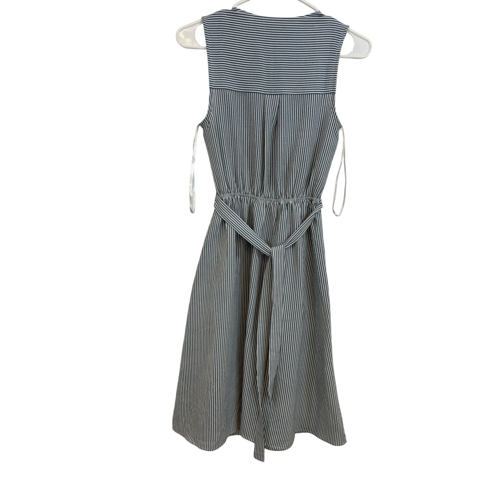 Monteau Coastal Preppy Sleeveless Button Front Belted Fit Flare Dress Pockets XS