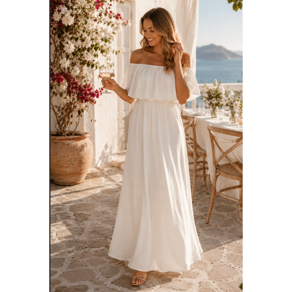Show Me Your Mumu XS Off Shoulder White Maxi Hacienda Dress