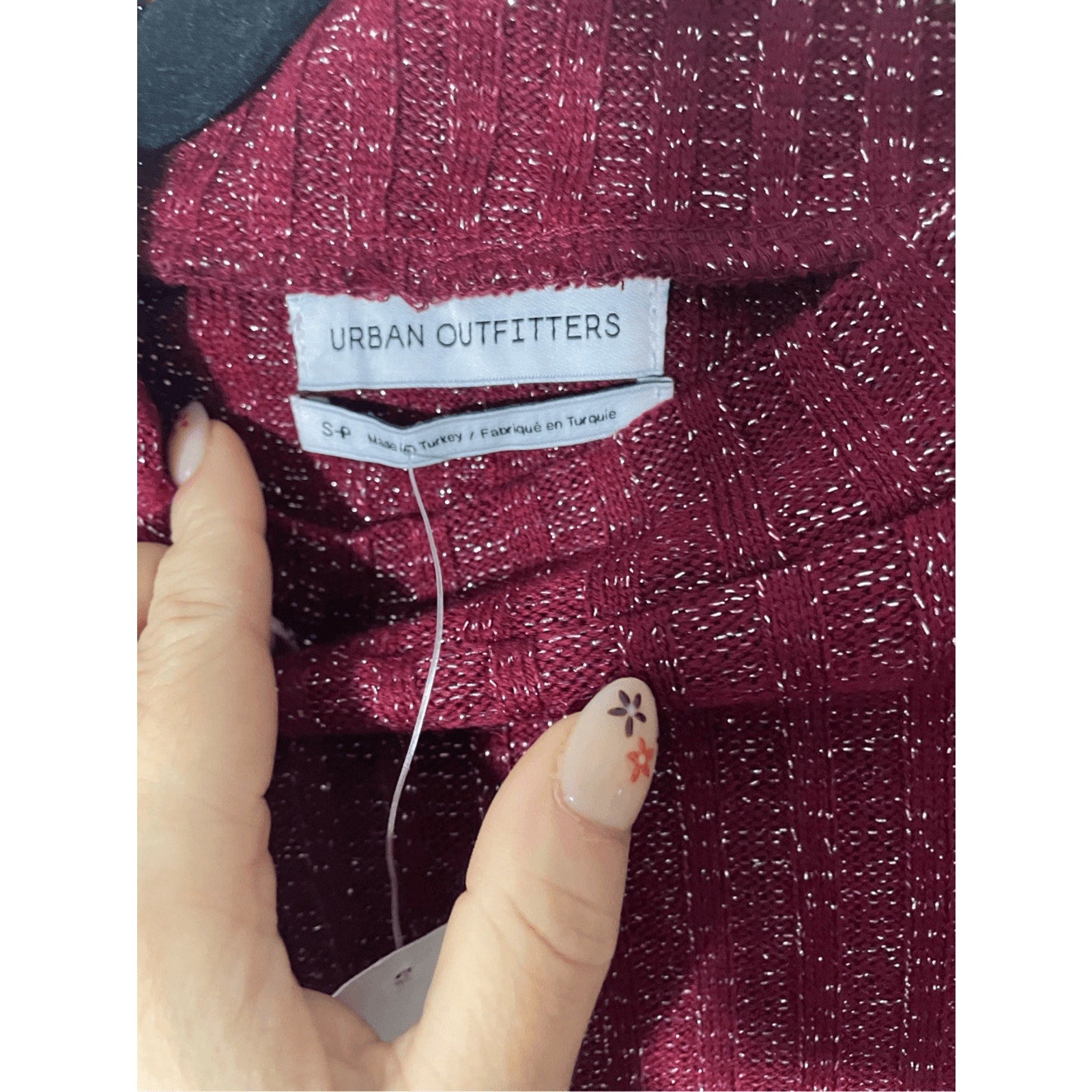NWT Urban Outfitters Wine Burgundy Shimmer Mock Neck Long Sleeve Dress