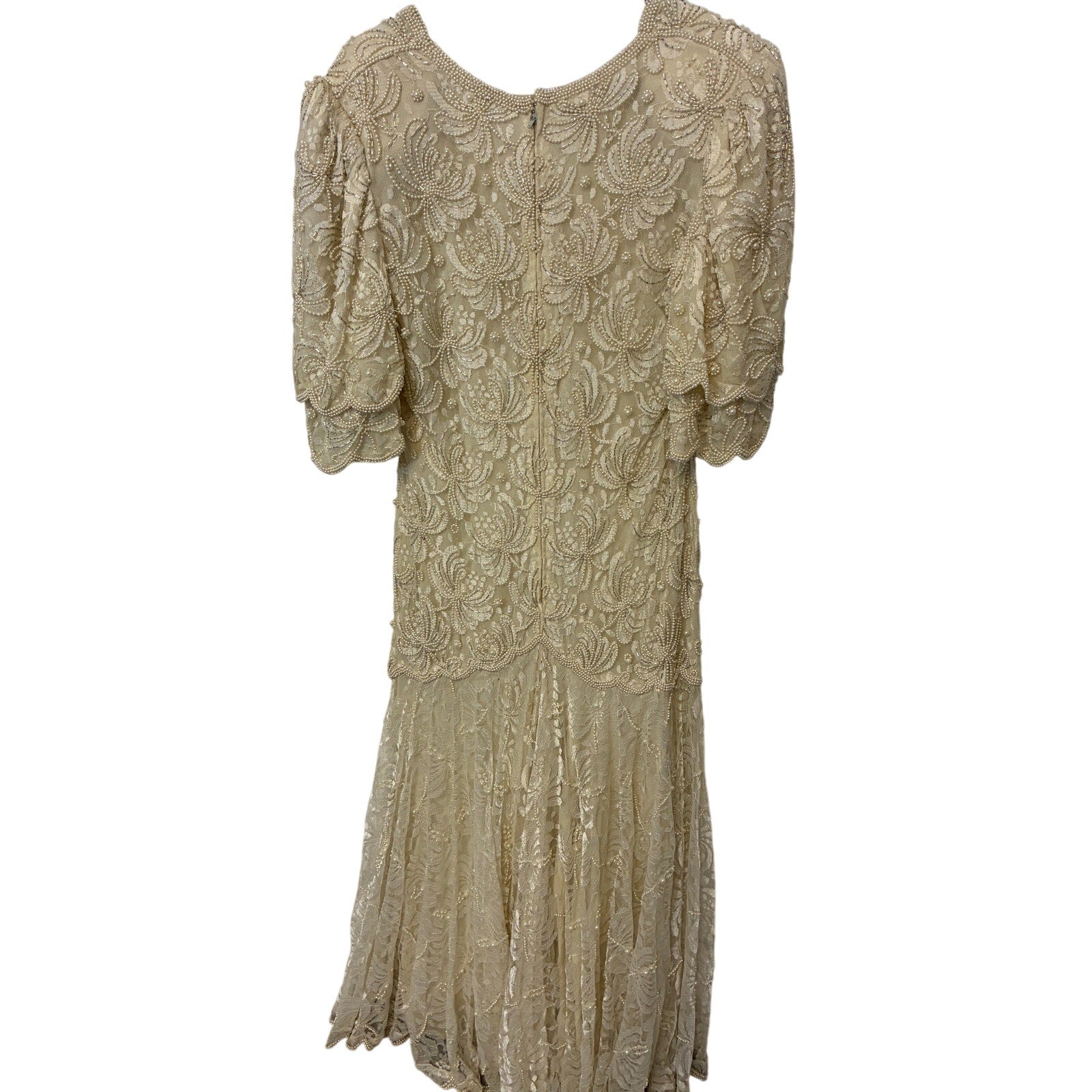 Vintage Judith Ann Lace Beaded Wedding Dress Women’s Sz M Faux Pearl Boho Lace