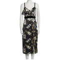 New Cinq A Sept Leena Black Floral Velvet Silk Midi Dress Womens Size 0 Wedding
