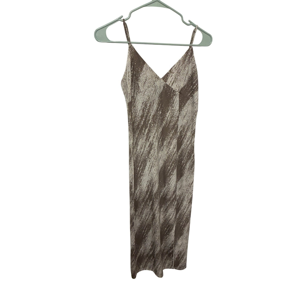 Forever 21 Sleeveless Midi Slip Dress M Beige Taupe Abstract Print Spaghetti