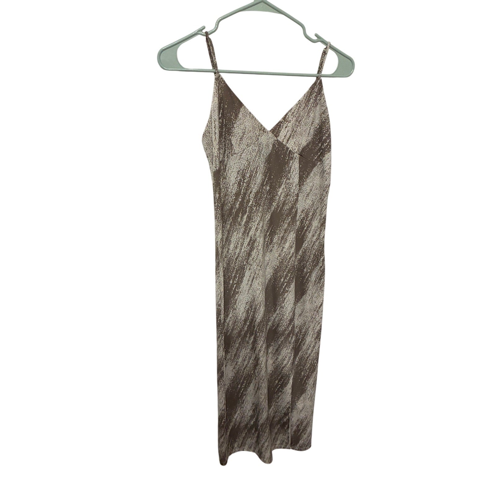 Forever 21 Sleeveless Midi Slip Dress M Beige Taupe Abstract Print Spaghetti