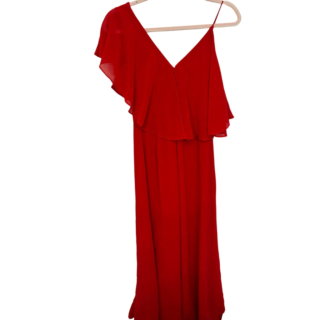 Revolve Fame and Partners Red Asymmetrical Ruffle Jumpsuit Glam Event Wedding 0