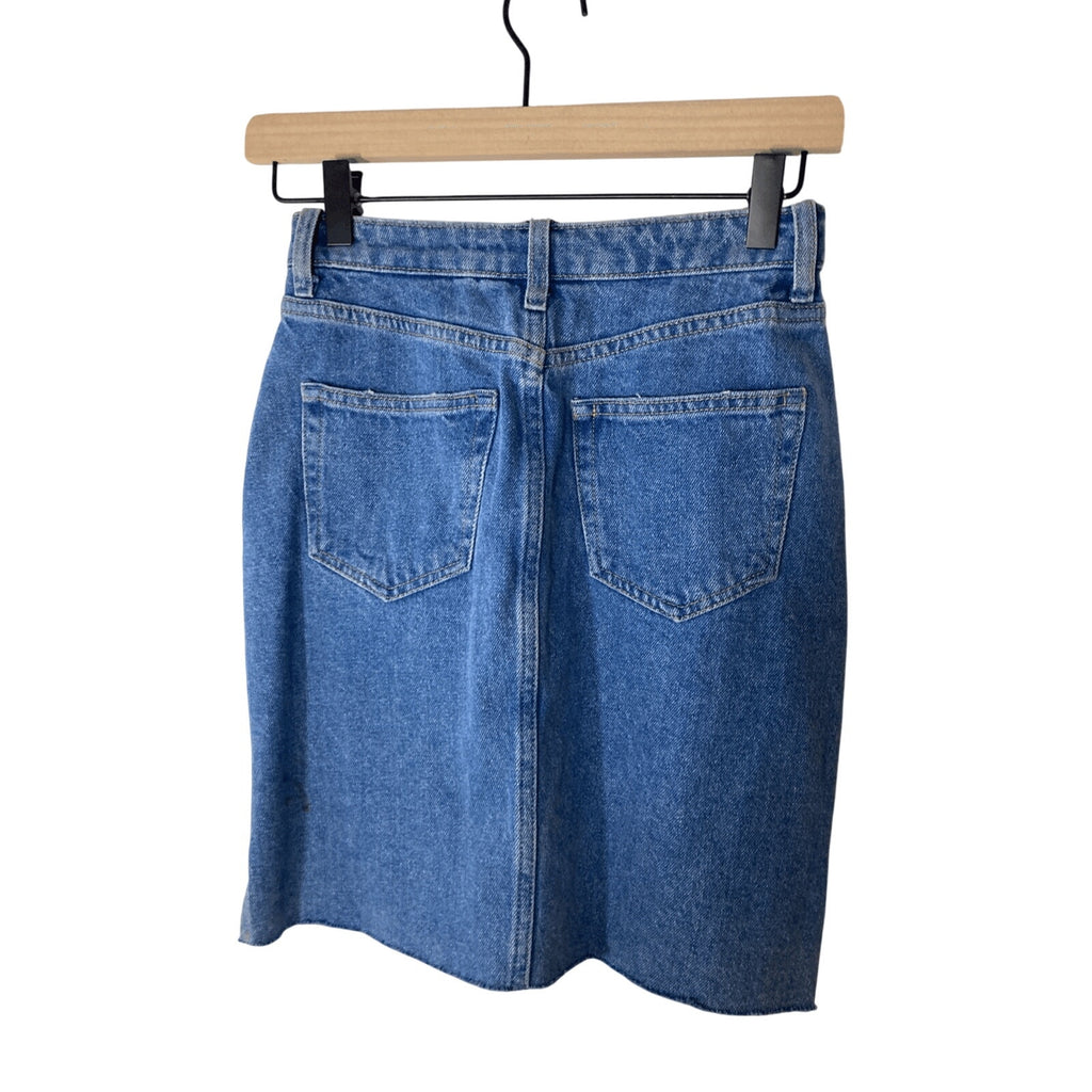 H&M Denim Above Knee Denimcore Y2K Modest Raw Hem Medium Wash Skirt