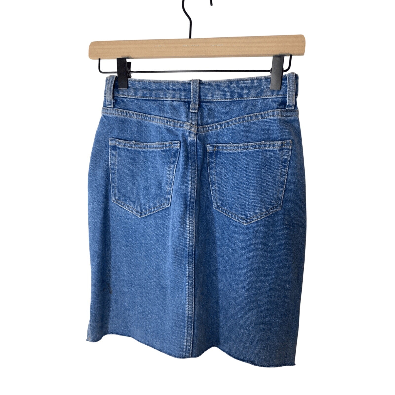 H&M Denim Above Knee Denimcore Y2K Modest Raw Hem Medium Wash Skirt