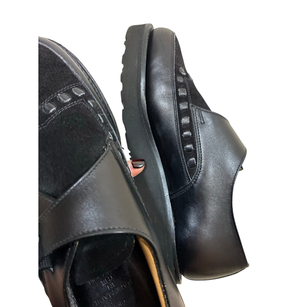 Grenson Black Leather Monk Strap Loafers Women US 7.5 UK 5 Made England Lug Sole