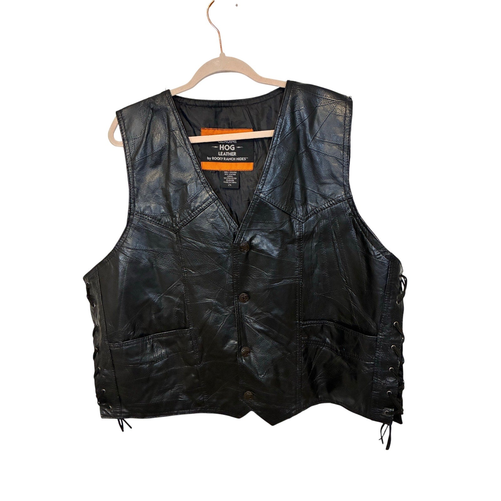 Harley Davidson Rocky Ranch Hides Rock Men's Genuine Hog Leather Biker Vest 2X