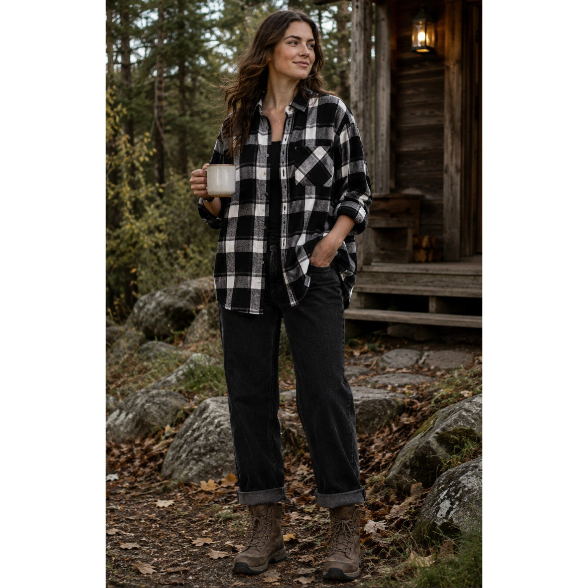 Woolrich plaid button-up flannel Gingham Black White Lumberjack Gorpcore XXL