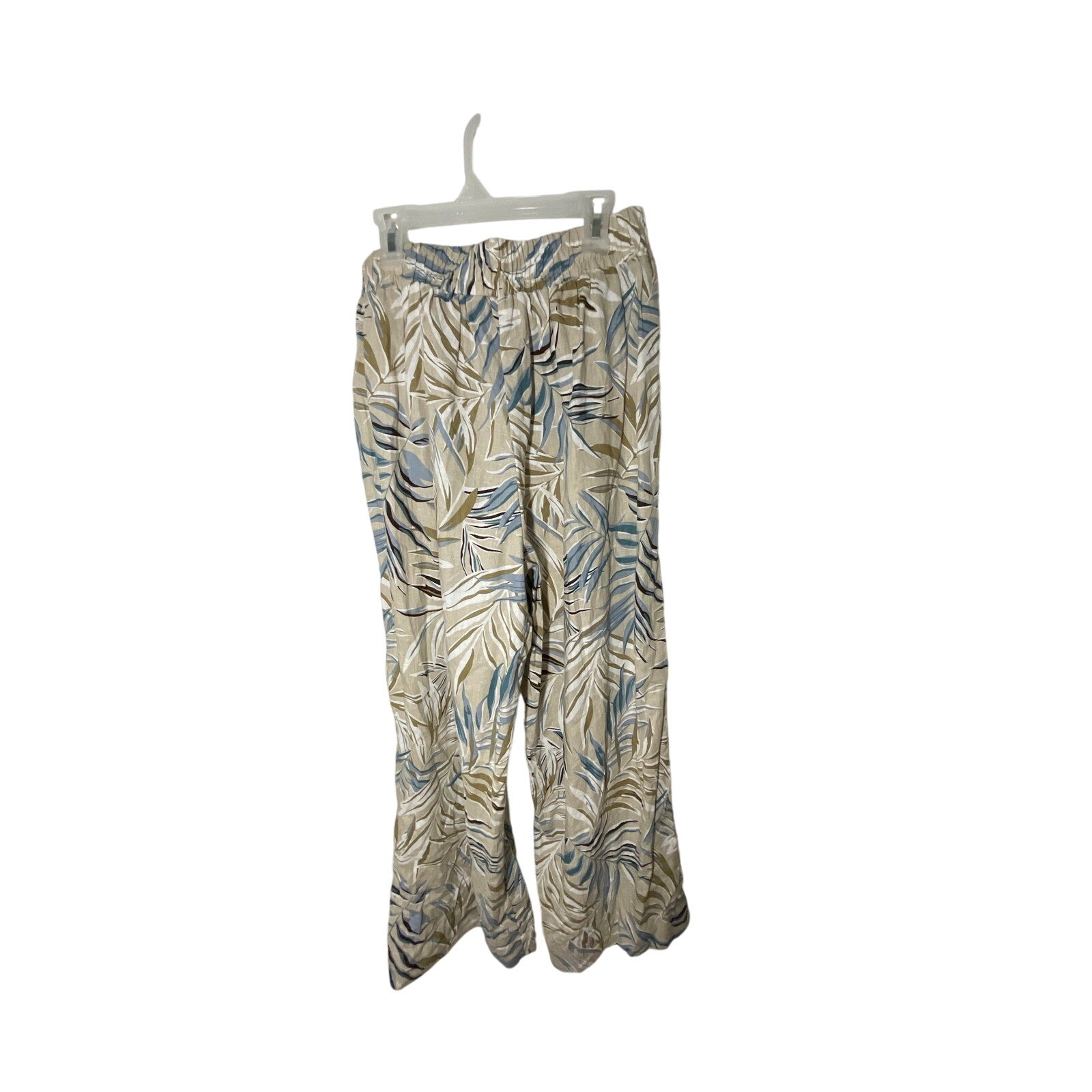 C&C California Tan Leaf Pattern Hawaiian Style Elastic Casual Pants Linen Small