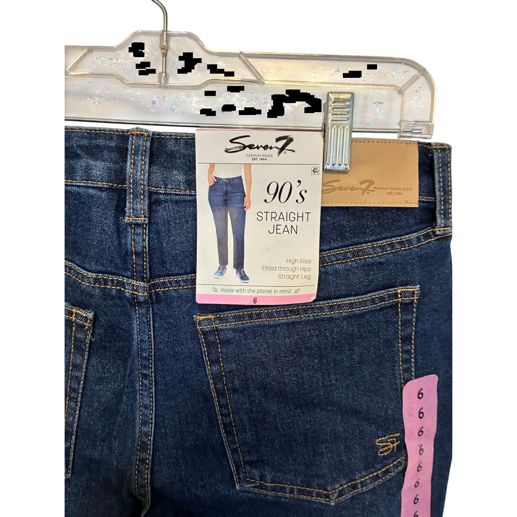 NWT Seven 7 Ladies High Rise Slim 90's Straight Jean 6 Dark Wash Normcore Casual