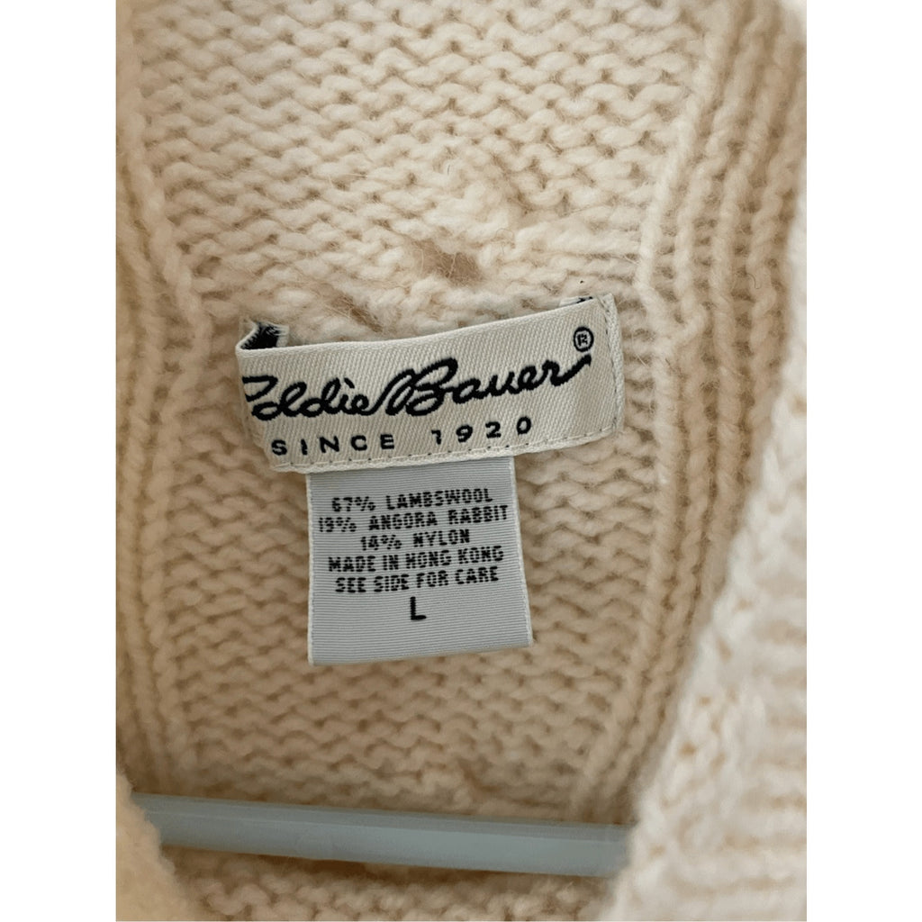 Eddie Bauer Vintage Fisherman Ribbed Lambswool Cream ModestTurtleneck SZ L