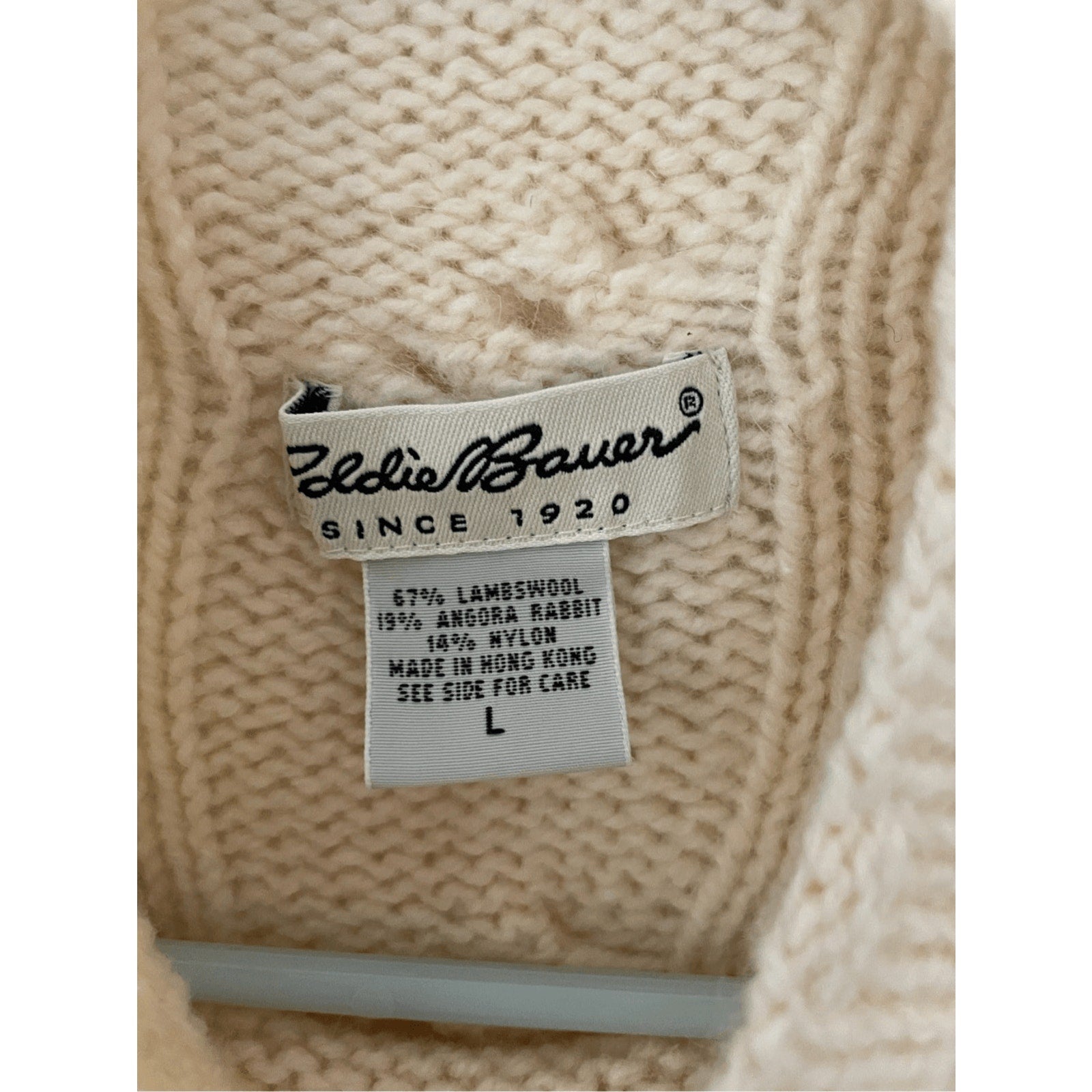 Eddie Bauer Vintage Fisherman Ribbed Lambswool Cream ModestTurtleneck SZ L