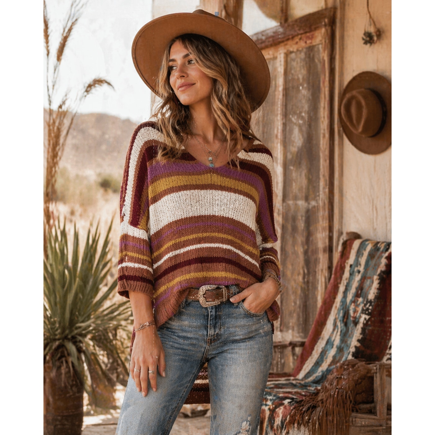 NWT Wonderly Aragon Boho Western Colorblock Sweater Medium Cozy Knit Pullover