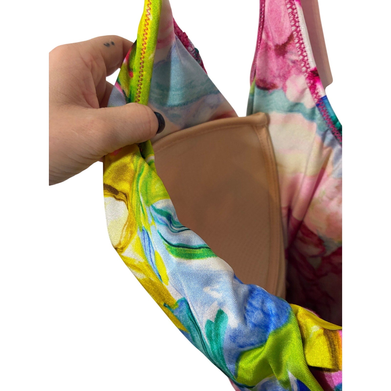 Vintage Gottex Floral Ruched One Piece Swimsuit Tropical Watercolor Maillot M